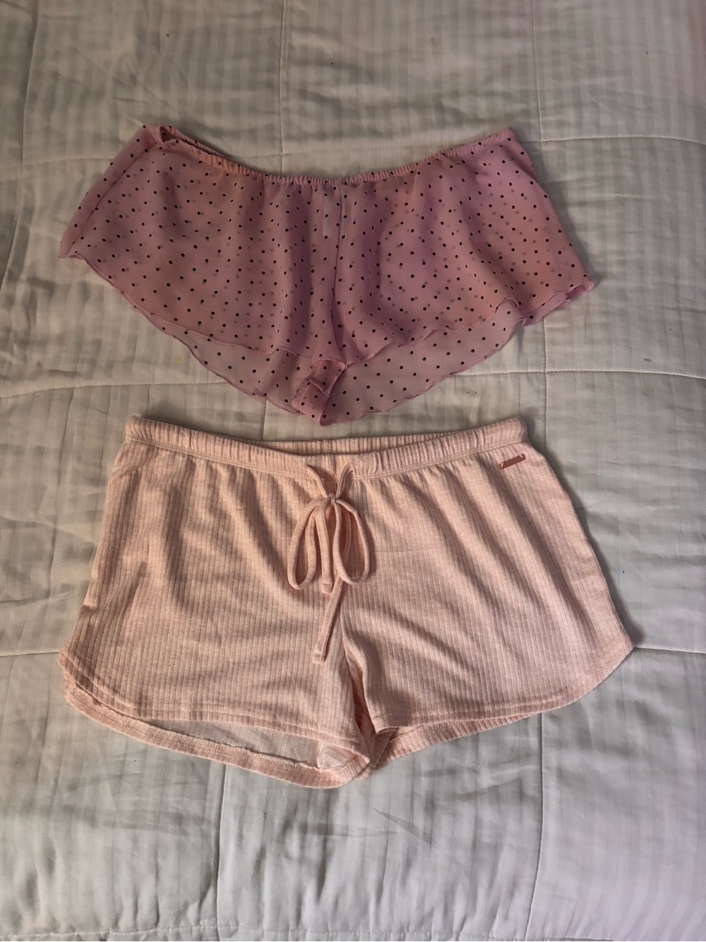 Danskin / Forever 21 Light Pink Polka Dot Sheer & Ribbed Pink Lounge Shorts NEW!